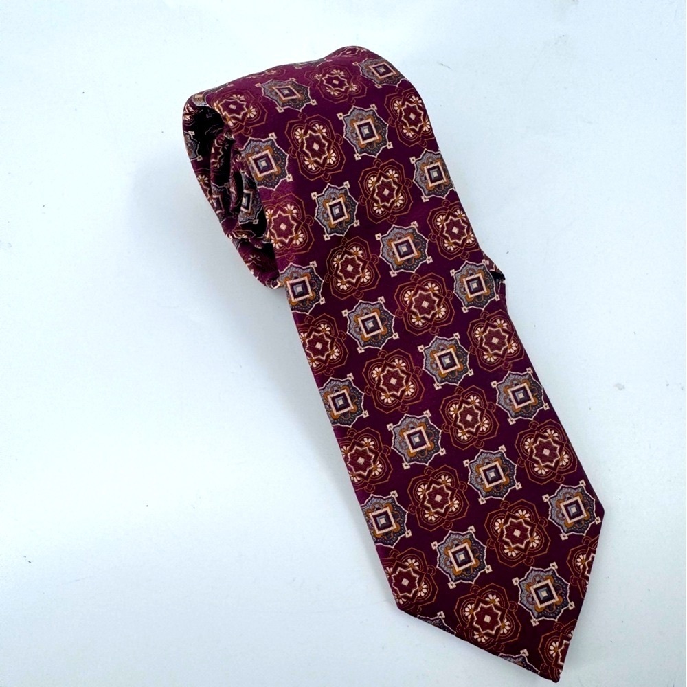 Canali Red and Black Geometric‎ Pattern 100% Silk Tie